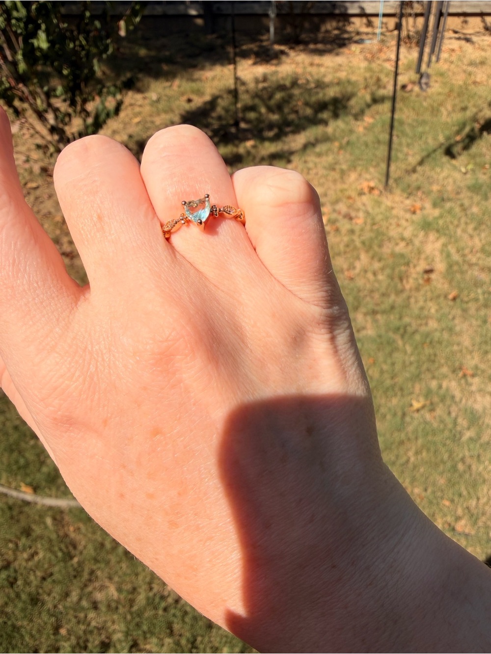 Rose Gold Plated Heart Aquamarine Ring - Women Jewelry 5.5